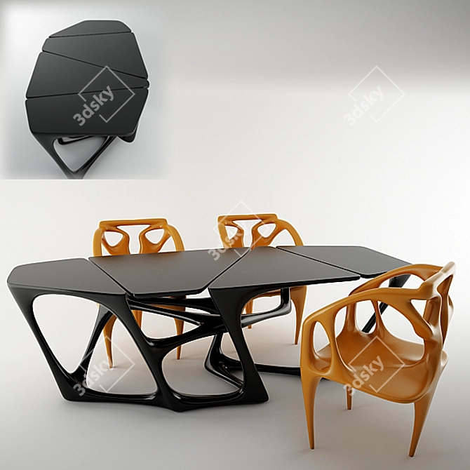Organic Wooden Dining Table 3D model image 1