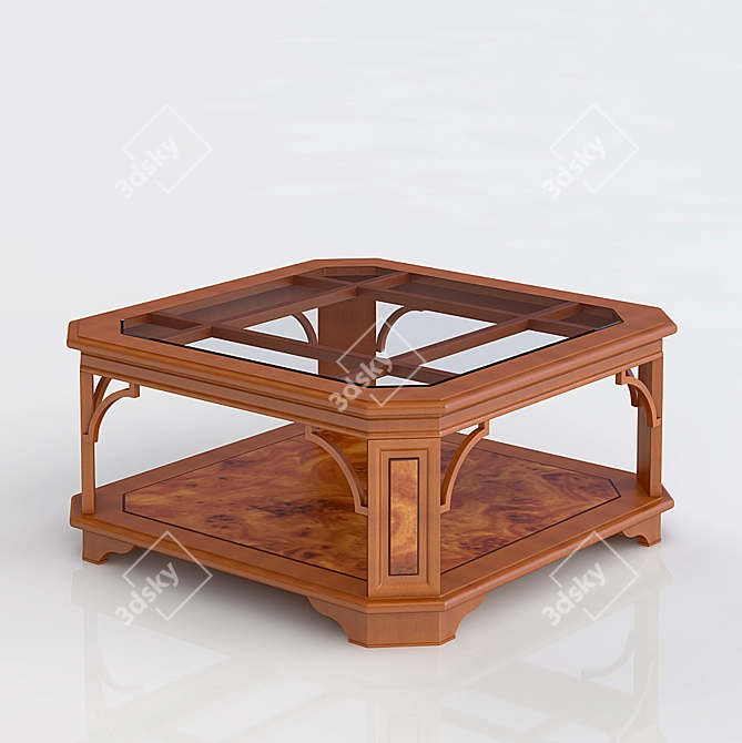 Square Wooden Coffee Table with Artistic Mobile Design 3D model image 1