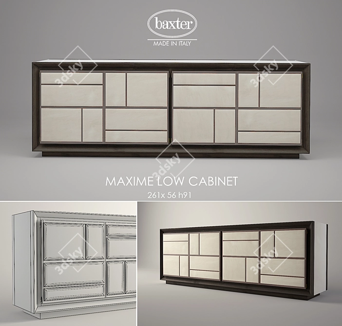 Maxime Low Cabinet: Natural Wood and Leather 3D model image 1