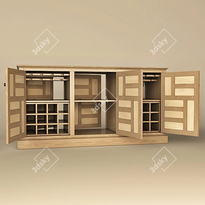 Oak Wine Buffet Island | Spacious Double-sided Design 3D model image 2