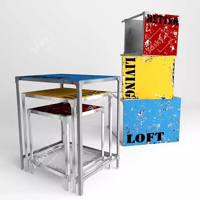 Metallic Loft Stools 3D model image 1