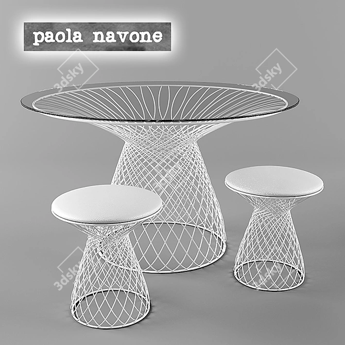 Table & Stool Set  Paola Navone Collection 3D model image 1