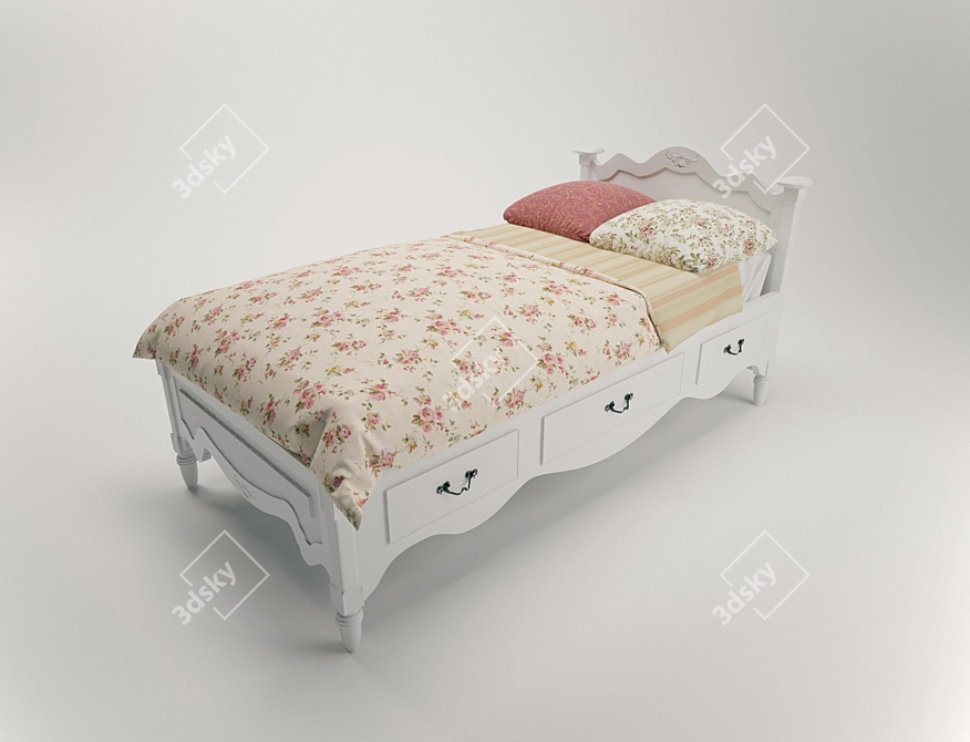 Artichoke Bed with 3 Drawers 3D model image 1