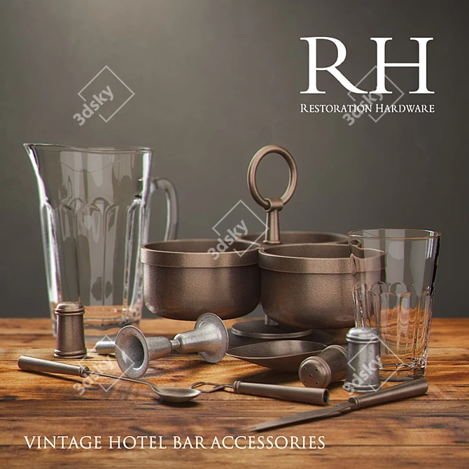 Vintage Hotel Tableware Set - Bar Tools, Condiment Server, Salt & Pepper Shaker, Pitcher & Tumbler 3D model image 1