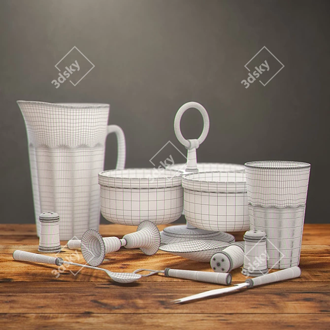 Vintage Hotel Tableware Set - Bar Tools, Condiment Server, Salt & Pepper Shaker, Pitcher & Tumbler 3D model image 2