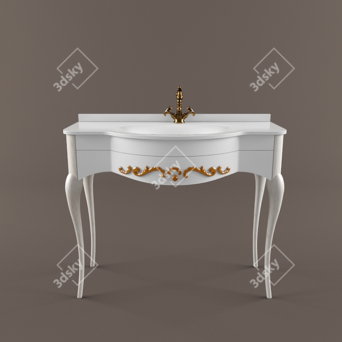 Luxury Ornamented Time: Customizable Wooden White Gloss Cabinet 3D model image 1