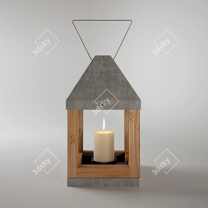 Rustic Wood and Metal Lantern 3D model image 1