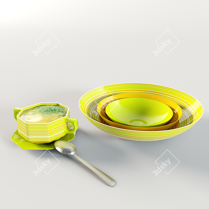 Ceramic Soup Set: Bulonnitsa and Bowls 3D model image 1