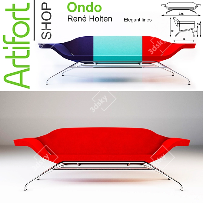 Wave-inspired Artifort Sofa: Ondo 3D model image 1