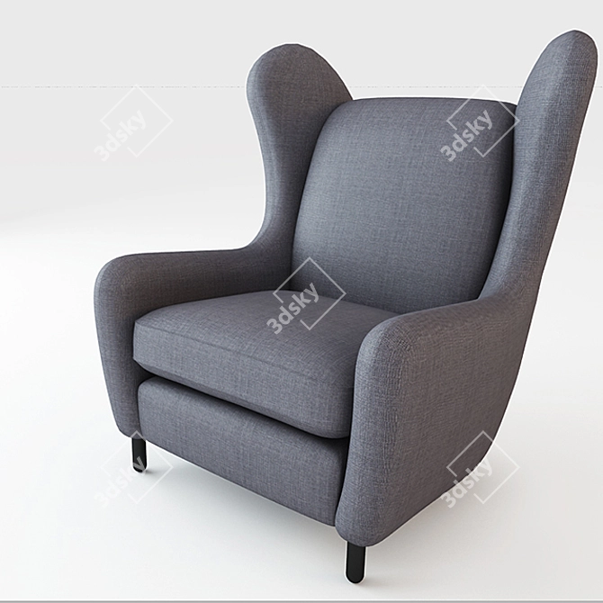 Vintage Velvet Wingback Armchair 3D model image 1