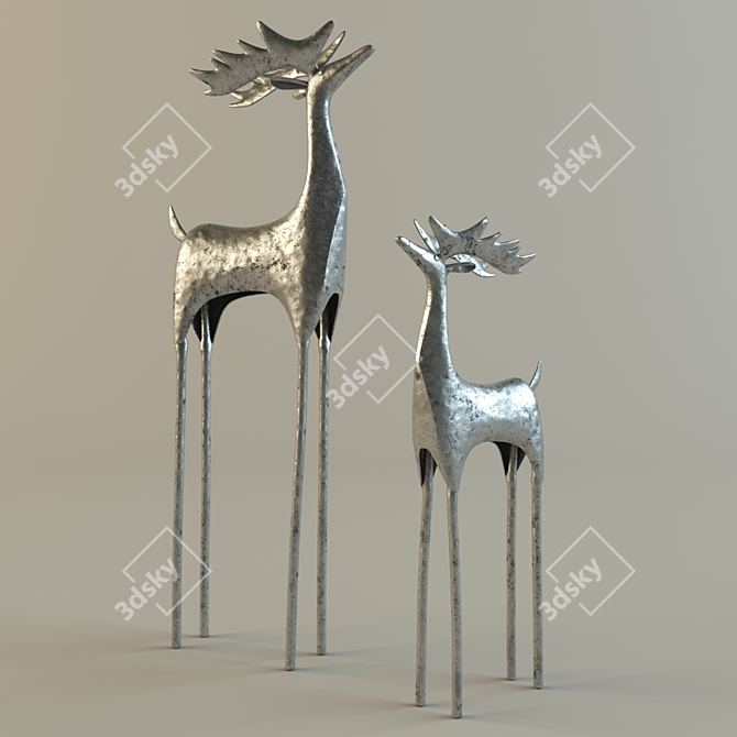 Elegant Hand-Hammered Silver Reindeer 3D model image 1