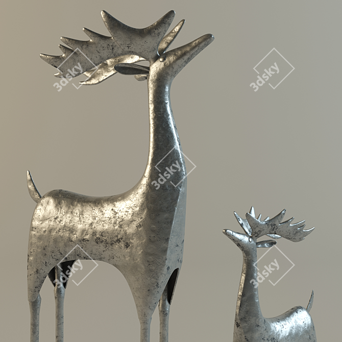 Elegant Hand-Hammered Silver Reindeer 3D model image 2