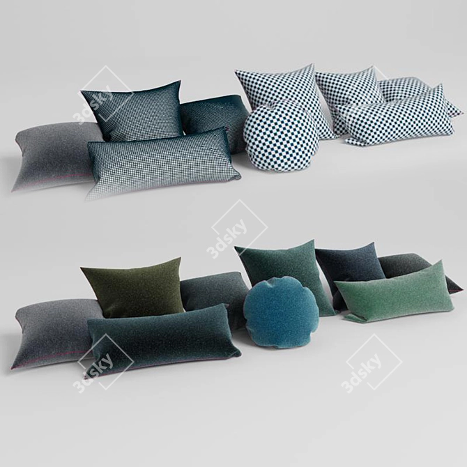 Cold-toned Velvet Cushions  3D model image 1