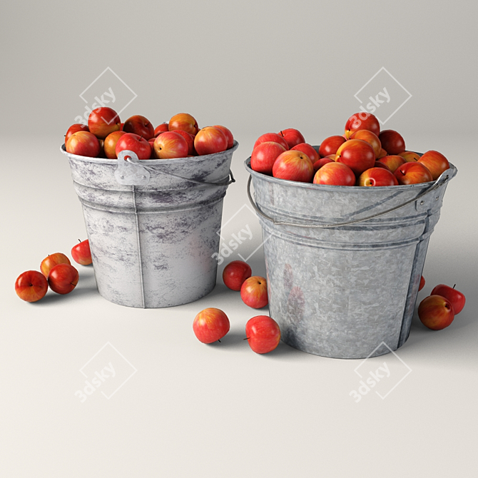 Fresh Harvest: Bucket of Apples 3D model image 1