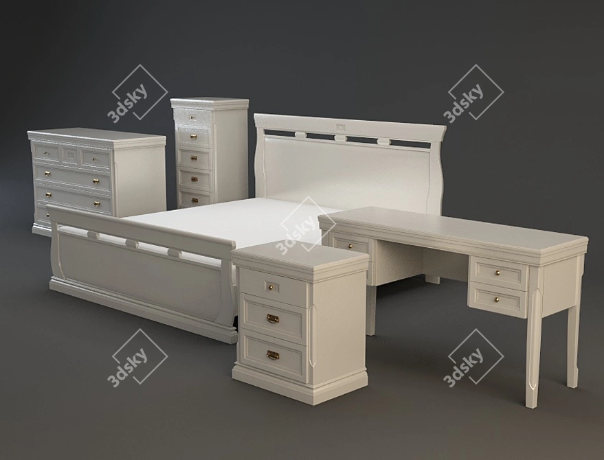 Luxury Ivory Bedroom Set 3D model image 1