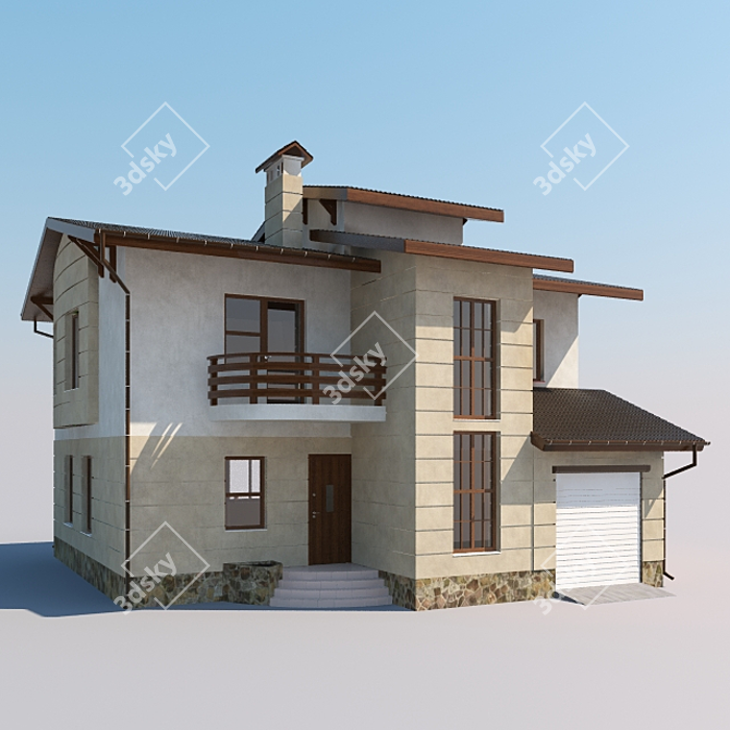 Modern Two-Storey House with Terrace and Garage 3D model image 1