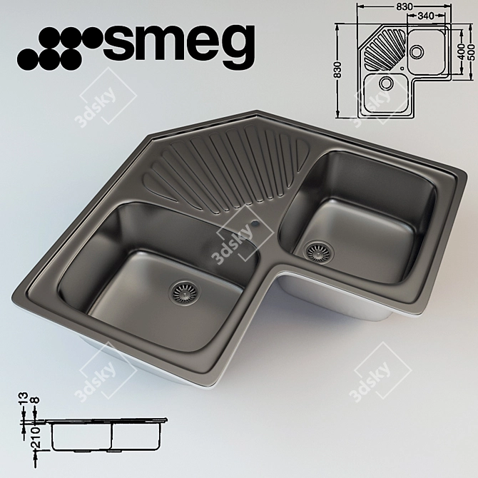 Stylish Smeg SP2A Kitchen Sink 3D model image 1