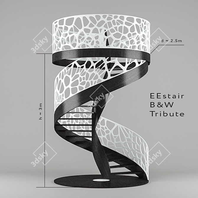 Black Wood Spiral Staircase 3D model image 1