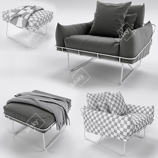 Modern Wireframe Armchair Set | Contemporary Ottoman 3D model image 1