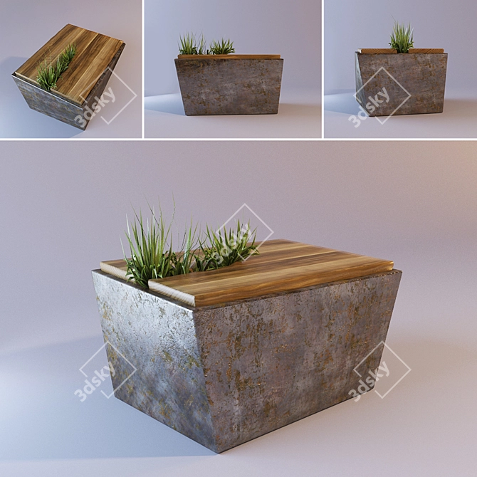 Modern Metal and Wood Coffee Table 3D model image 1