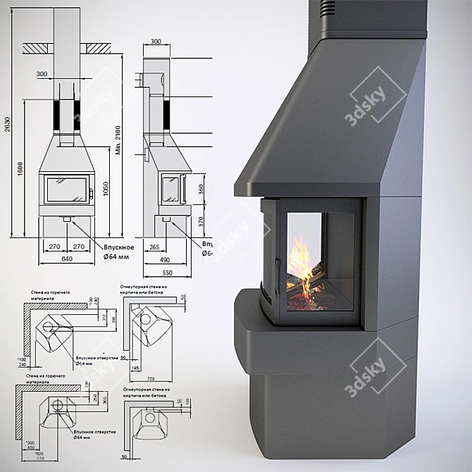 Contura 450:40 - Stylish Fireplace 3D model image 2