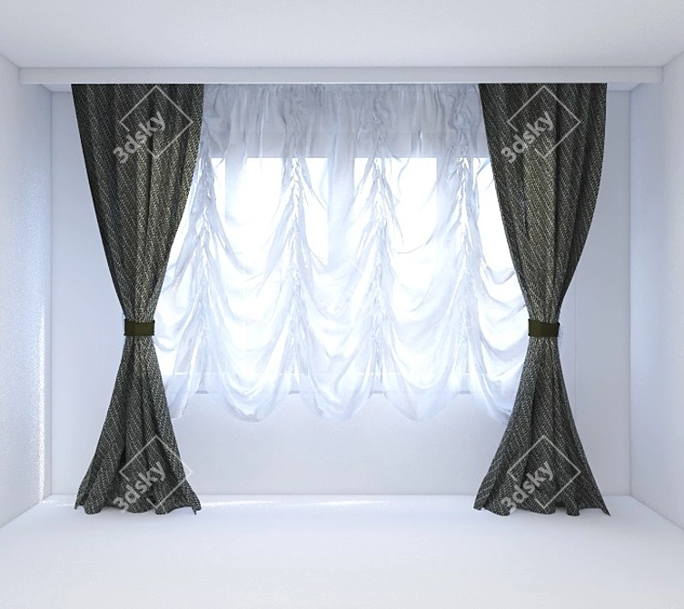 Elegant Centre Gathered Austrian Blind 3D model image 1