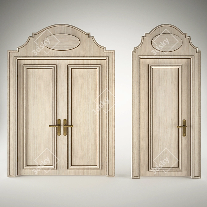 Classic Wooden Doors | 2700mm with Portal 3D model image 1