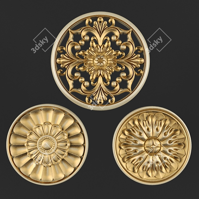 Elegant Stucco Ceiling Rosette 3D model image 1