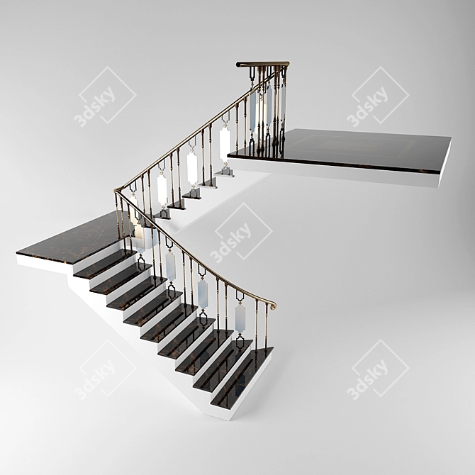 Elegant Marble Stairway with Glass Railing 3D model image 1