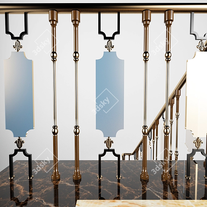 Elegant Marble Stairway with Glass Railing 3D model image 2