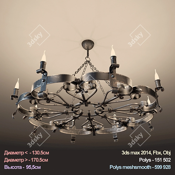 Elegant Forged Chandelier 3D model image 1