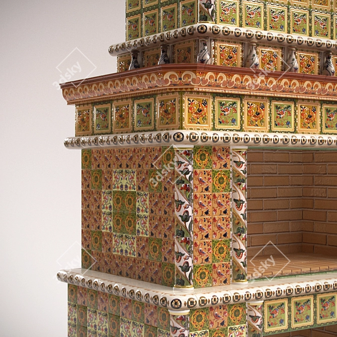 Elegant Tiled Fireplace 3D model image 2