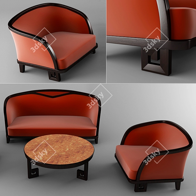 Sleek Velvet Lounge Set 3D model image 1