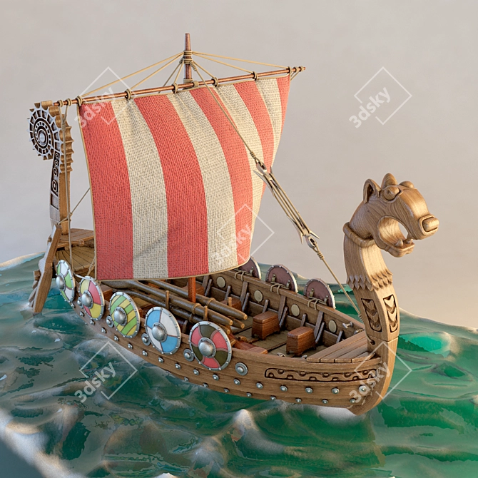 Viking Drakkar Ship Model 3D model image 1