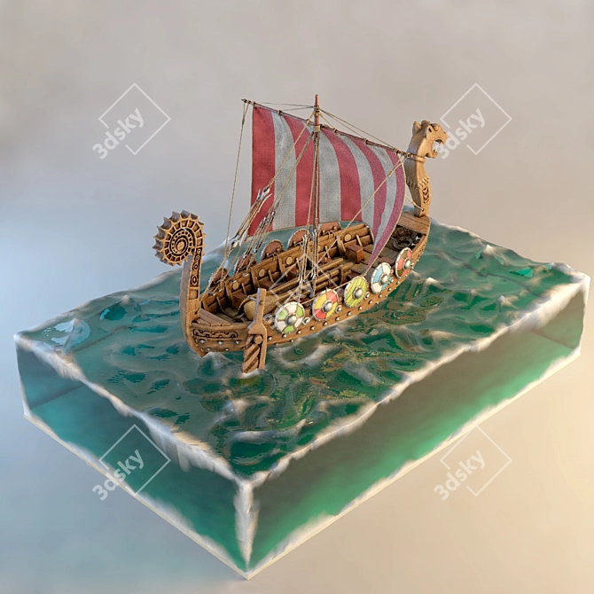 Viking Drakkar Ship Model 3D model image 2