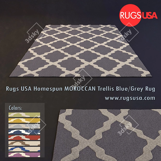 Homespun Moroccan Trellis: Wool Hand Hooked Rug 3D model image 1