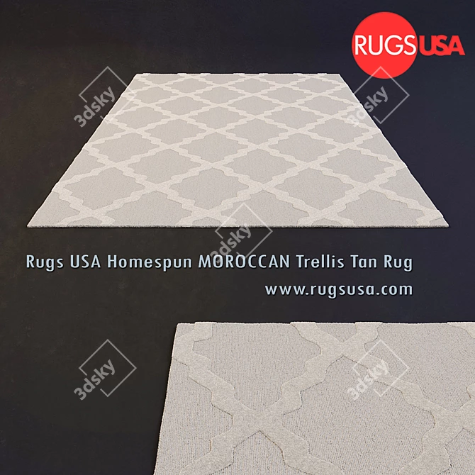 Homespun Moroccan Trellis: Wool Hand Hooked Rug 3D model image 2