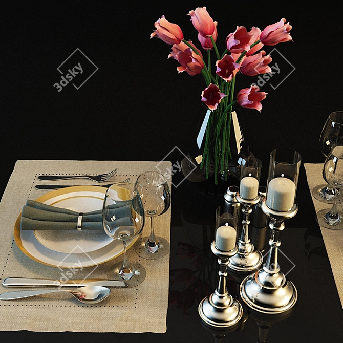 Elegant Table Setting 3D model image 1