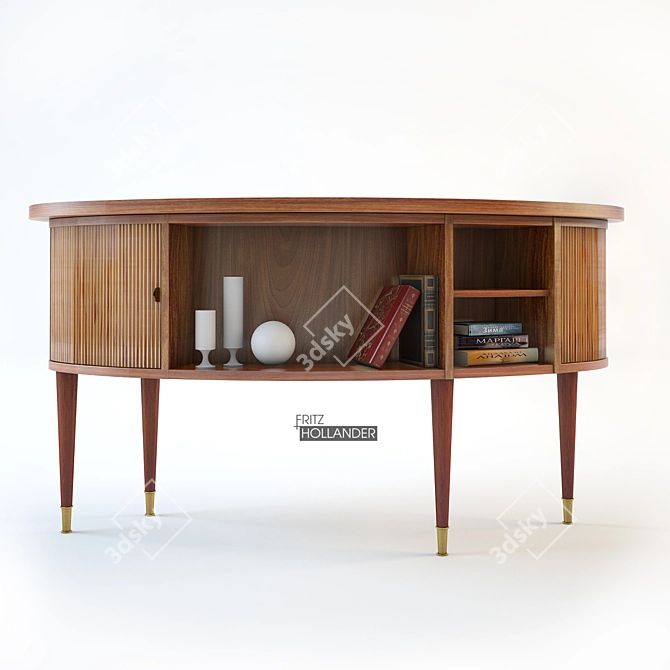 Vintage Danish Modern Kidney-Shaped Desk 3D model image 2