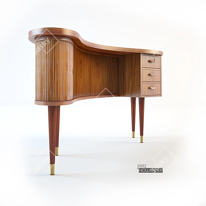 Vintage Danish Modern Kidney-Shaped Desk 3D model image 3