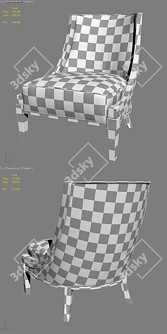 Elegant Art Deco Slipper Chair 3D model image 3