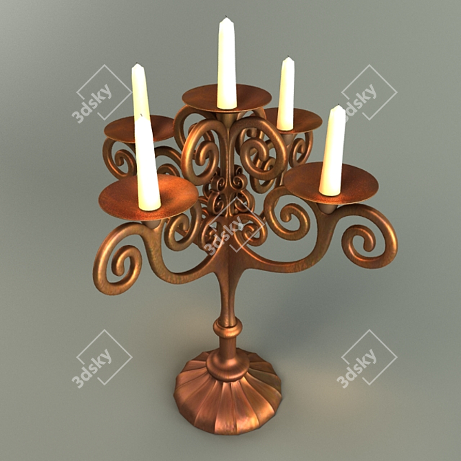 Retro Copper Candle Holder 3D model image 3