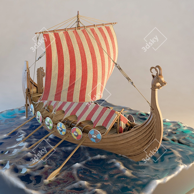 Viking Drakkar Ship Model 3D model image 1