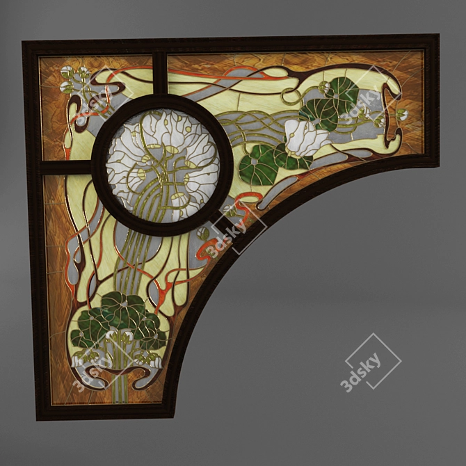 Art Nouveau Stained Glass Window 3D model image 1