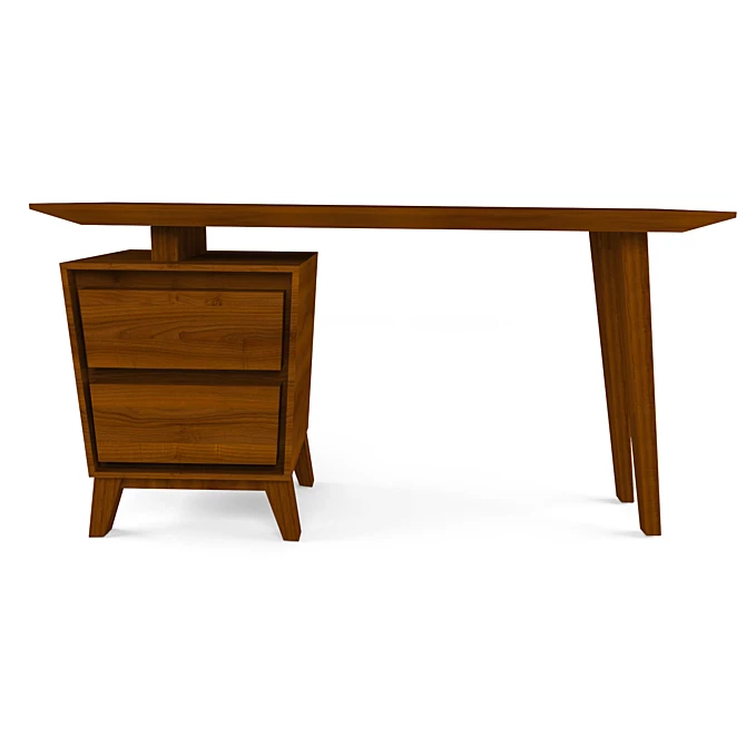 Modern Walnut Wood Desk 3D model image 1