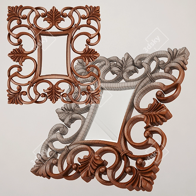 Elegant Carved Mirror Frame 3D model image 1