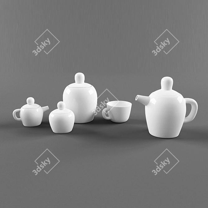 Elegant Porcelain Tea Set 3D model image 1