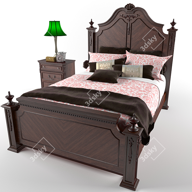 Classic Bed with Nightstand: Elegant and Spacious 3D model image 1