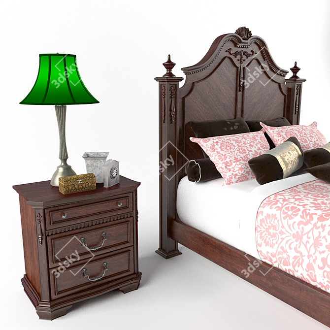 Classic Bed with Nightstand: Elegant and Spacious 3D model image 2