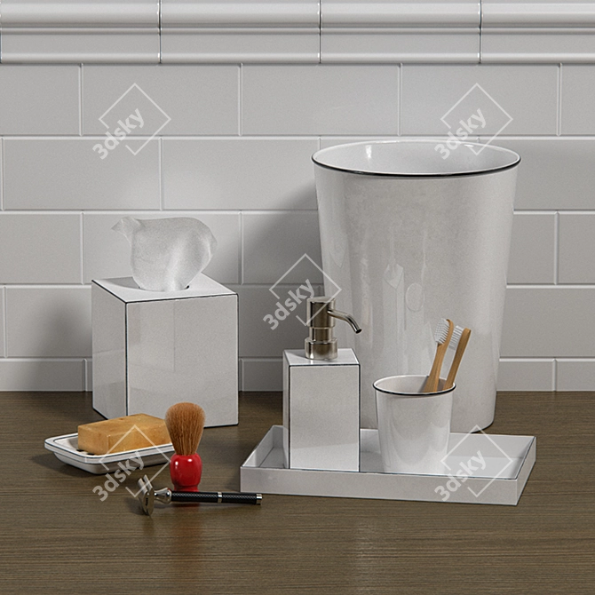 Stylish Enamel Bath Set 3D model image 1